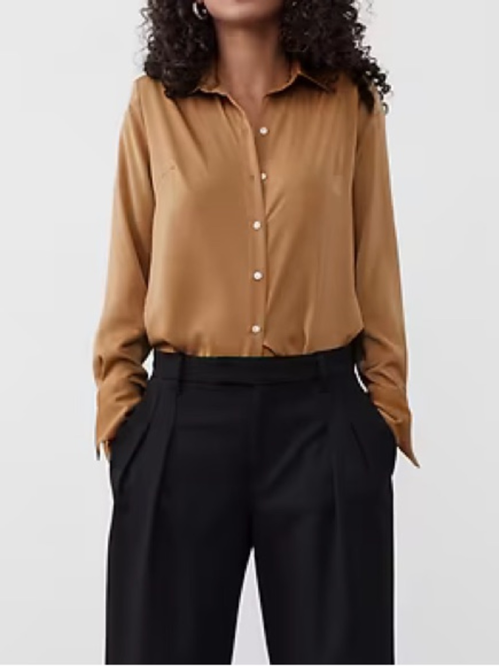 Banana Republic Camel Silky Feel Button-Down Blouse